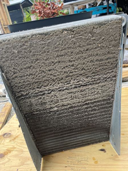 Dirty indoor evaporator coil before cleaning